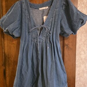 Altar'd State Indigo Denim V-Neck Tie Front Tunic